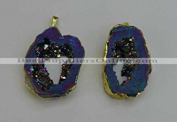 NGP6312 25*35mm - 30*45mm freeform plated druzy agate pendants