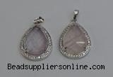 NGP6330 25*30mm teardrop rose quartz pendants wholesale