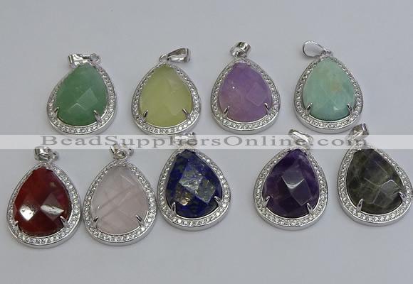 NGP6348 25*30mm teardrop mixed gemstone pendants wholesale