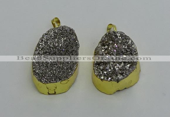 NGP6373 25*35mm - 26*40mm freeform plated druzy agate pendants