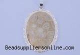 NGP647 5pcs 37*50mm oval chrysanthemum stone with brass pendants