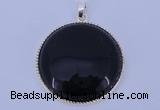 NGP651 5pcs 6*33mm flat round black obsidian with brass gemstone pendants