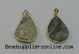 NGP6550 25*35mm - 25*40mm teardrop plated druzy agate pendants