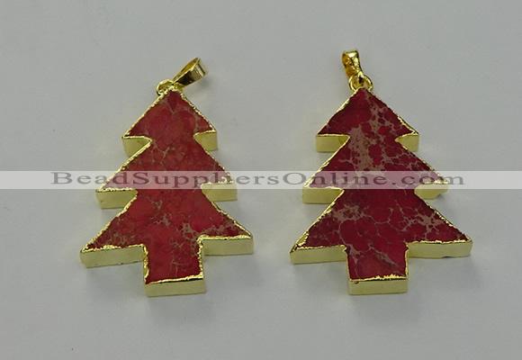 NGP6576 30*40mm - 32*40mm Christmas tree sea sediment jasper pendants