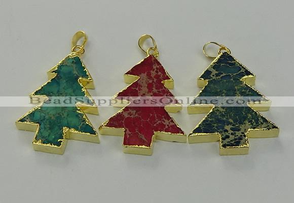 NGP6581 30*40mm - 32*40mm Christmas tree sea sediment jasper pendants