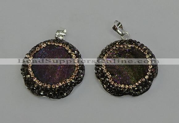 NGP6594 28mm - 30mm flower plated druzy agate gemstone pendants