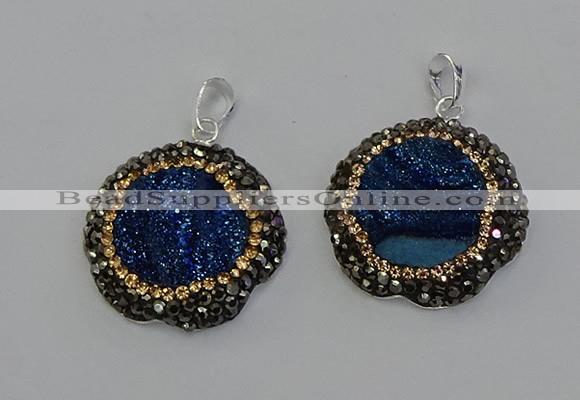 NGP6595 28mm - 30mm flower plated druzy agate gemstone pendants