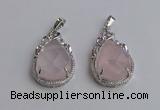 NGP6607 22*30mm faceted teardrop rose quartz gemstone pendants