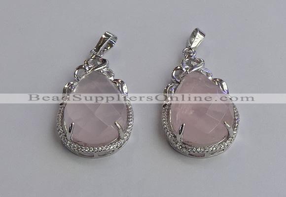 NGP6607 22*30mm faceted teardrop rose quartz gemstone pendants