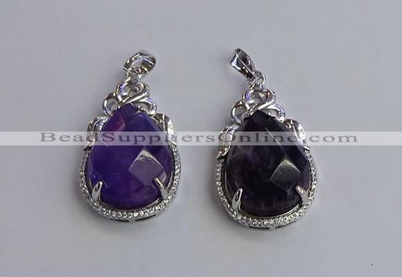 NGP6609 22*30mm faceted teardrop amethyst gemstone pendants