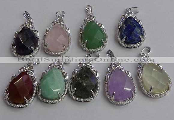 NGP6626 22*30mm faceted teardrop mixed gemstone pendants