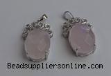 NGP6629 18*25mm faceted oval rose quartz gemstone pendants