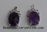 NGP6631 18*25mm faceted oval amethyst gemstone pendants