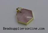 NGP6801 24*25mm hexagon rose quartz gemstone pendants wholesale