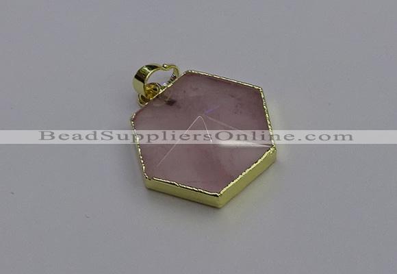 NGP6801 24*25mm hexagon rose quartz gemstone pendants wholesale