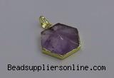 NGP6805 24*25mm hexagon light amethyst gemstone pendants wholesale