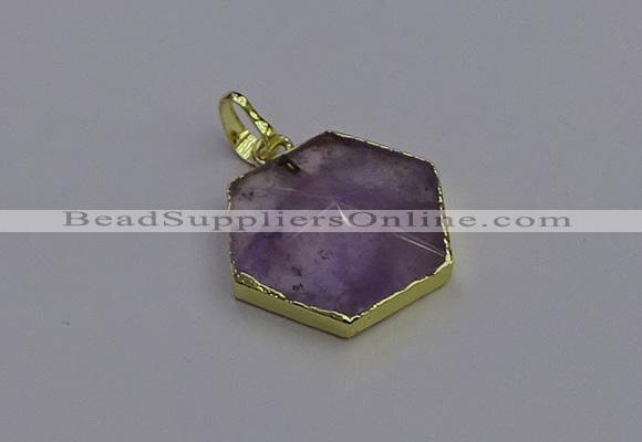 NGP6805 24*25mm hexagon light amethyst gemstone pendants wholesale