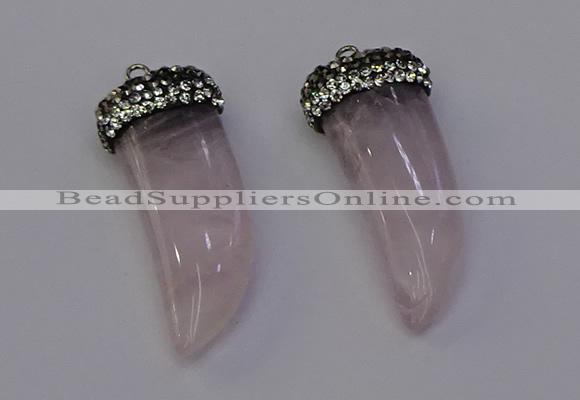 NGP6973 12*40mm - 15*45mm horn rose quartz pendants wholesale