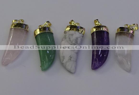 NGP7008 12*40mm - 15*45mm horn mixed gemstone pendants