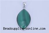 NGP711 15*28mm marquise natural malachite with sterling silver pendant