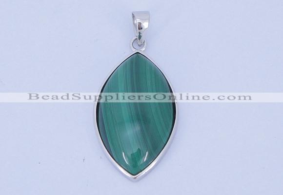 NGP711 15*28mm marquise natural malachite with sterling silver pendant