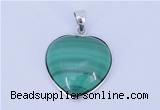 NGP713 19*22mm heart natural malachite with sterling silver pendant