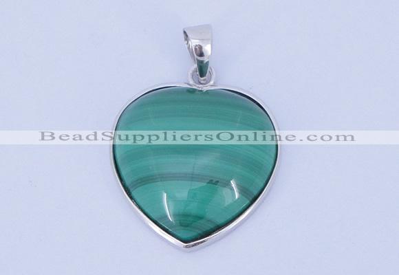 NGP713 19*22mm heart natural malachite with sterling silver pendant