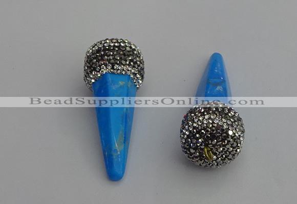 NGP7173 20*50mm faceted cone white howlite turquoise pendants