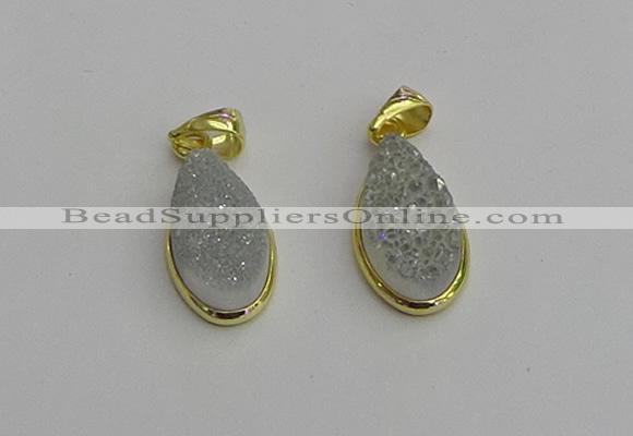 NGP7179 10*20mm flat teardrop plated druzy quartz pendants