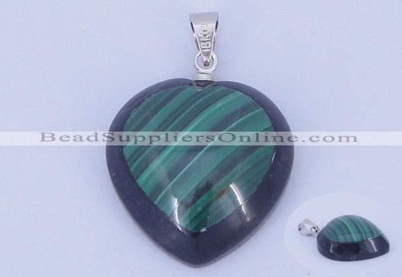 NGP732 20*20mm heart natural malachite & black agate with 18KGP pendant