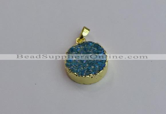 NGP7460 20mm coin plated druzy agate gemstone pendants