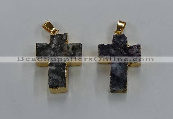 NGP8540 22*30mm - 25*35mm cross druzy agate pendants wholesale