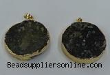 NGP8561 38mm - 40mm flat round druzy agate pendants wholesale