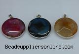 NGP8704 38mm - 40mm flat round agate pendants wholesale