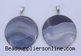 NGP936 5PCS 40mm flat round agate gemstone pendants with brass setting