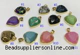 NGP9600 20mm faceted heart plated druzy agate pendants