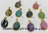 NGP9607 17*22mm faceted oval plated druzy agate pendants