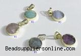 NGP9713 10mm coin-shaped  mixed gemstone pendants wholesale