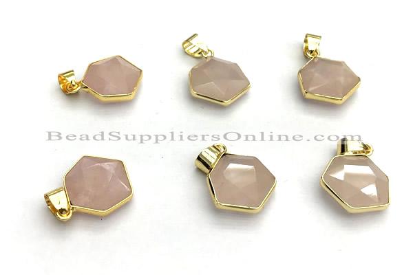 NGP9874 16mm faceted hexagon rose quartz pendant