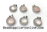 NGP9888 16mm faceted coin rose quartz pendant