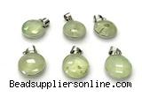 NGP9892 16mm faceted coin prehnite pendant