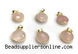 NGP9896 16mm faceted coin rose quartz pendant