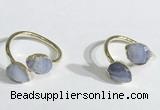 NGR1089 8*10mm faceted flat droplet blue lace agate rings wholesale