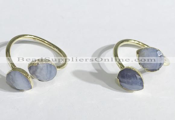 NGR1089 8*10mm faceted flat droplet blue lace agate rings wholesale