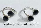 NGR1097 8mm faceted coin  black agate gemstone rings wholesale