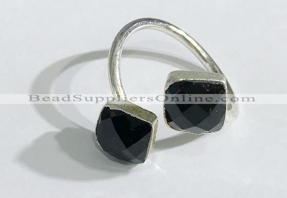 NGR1098 8mm faceted square  black agate gemstone rings wholesale