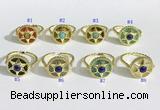 NGR1135 14mm flat round mixed gemstone gemstone rings wholesale