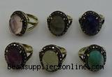 NGR2118 10*15mm faceted oval mixed gemstone rings wholesale