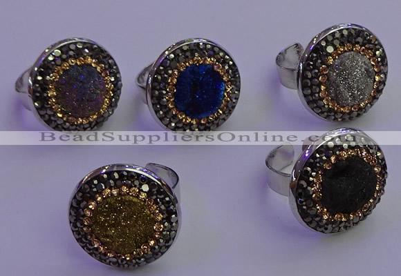 NGR2143 20mm - 22mm coin plated druzy agate gemstone rings