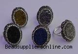 NGR2169 22*28mm - 22*30mm flower plated druzy agate rings